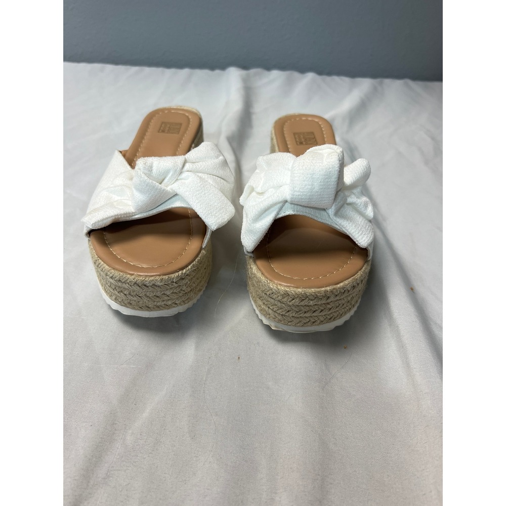 White Bow Platform Espadrille Wedge Slide Sandals Open Toe Summer Shoes